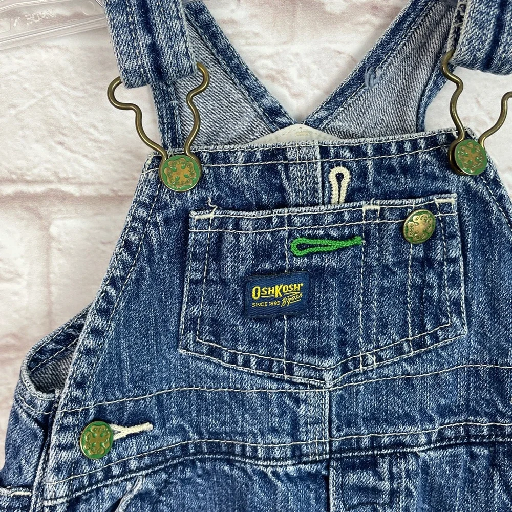 VTG OshKosh Blue Irish Lucky Clover Overalls 0-3 Months